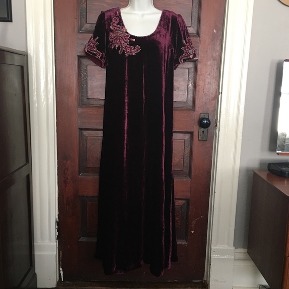 BOHO 90s handmade velvet art maxi dress NEW M - Picture 2 of 8